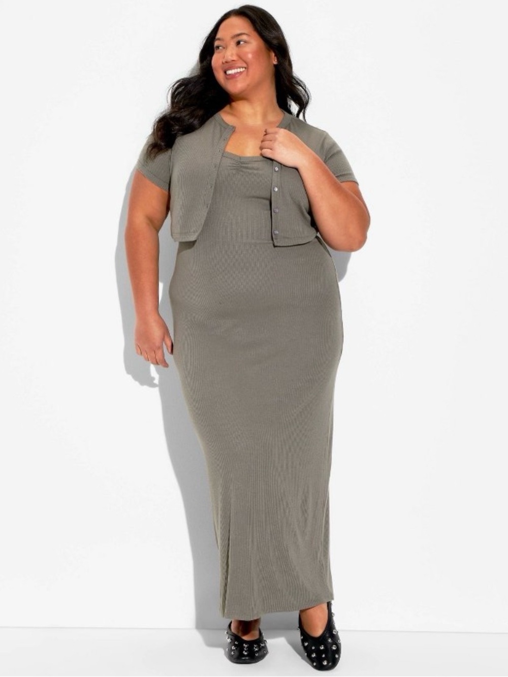 Women’s Heathered Gray Bodycon Dress and Cropped Cardigan Set